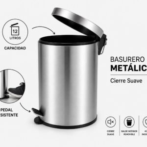 Basurero Acero Inoxidable Importado 12 Litros Cierre Suave